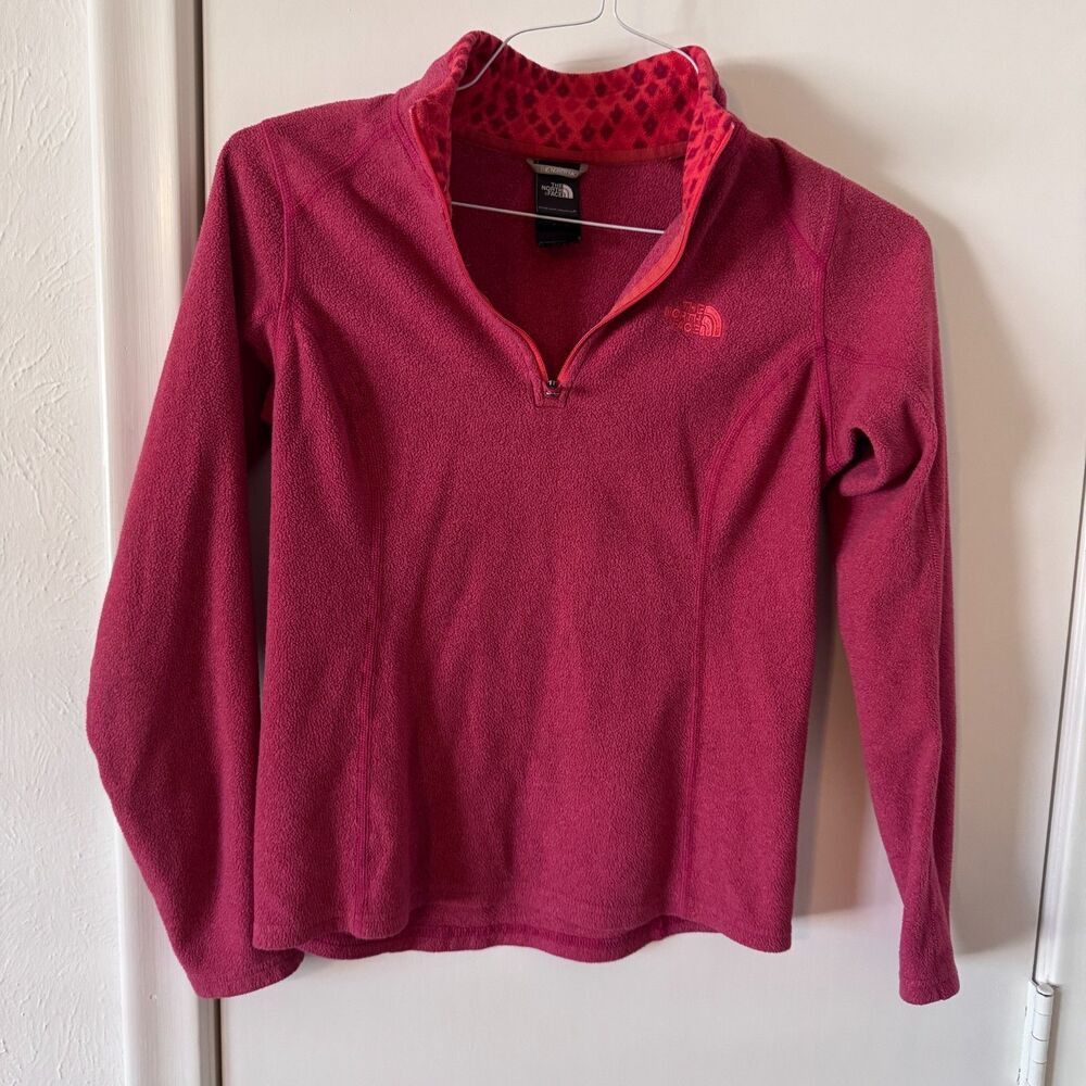 Womens XS The North Face Raspberry Pink Red 1/4 Zip Fleece Lightweight Pullover